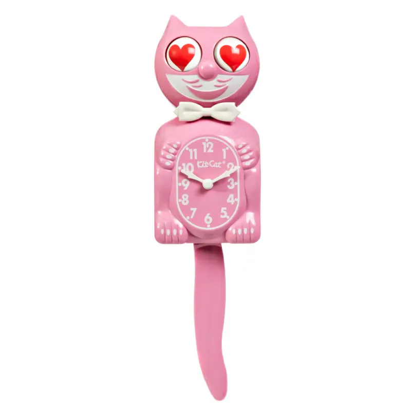 Kit-Cat klokke Pensjonert Heart Eyes Pink Satin